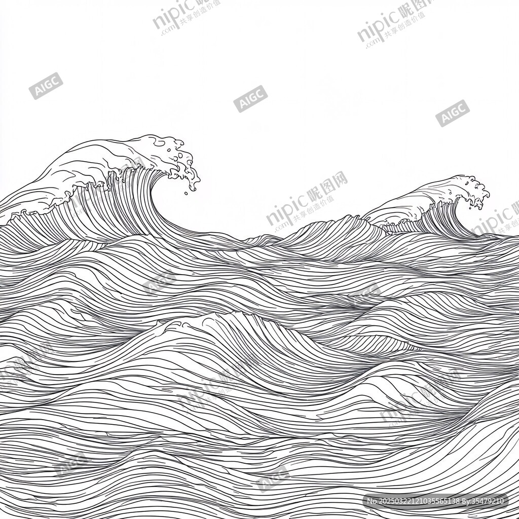 波濤洶涌的海洋線條藝術