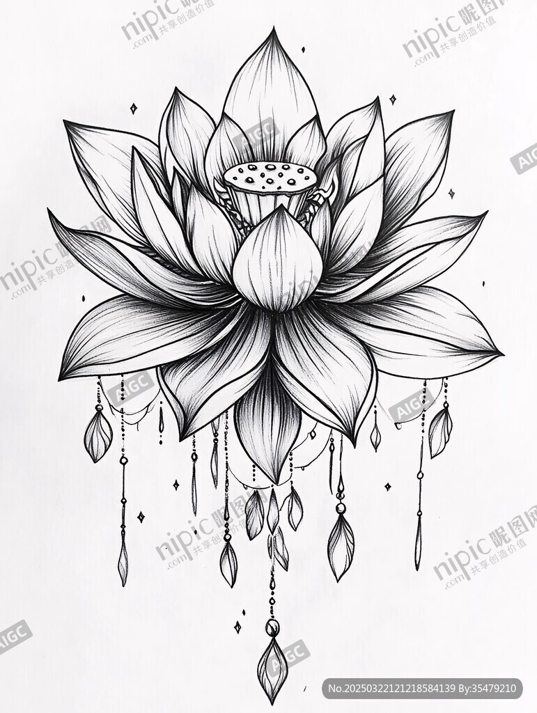精細(xì)復(fù)雜的蓮花素描