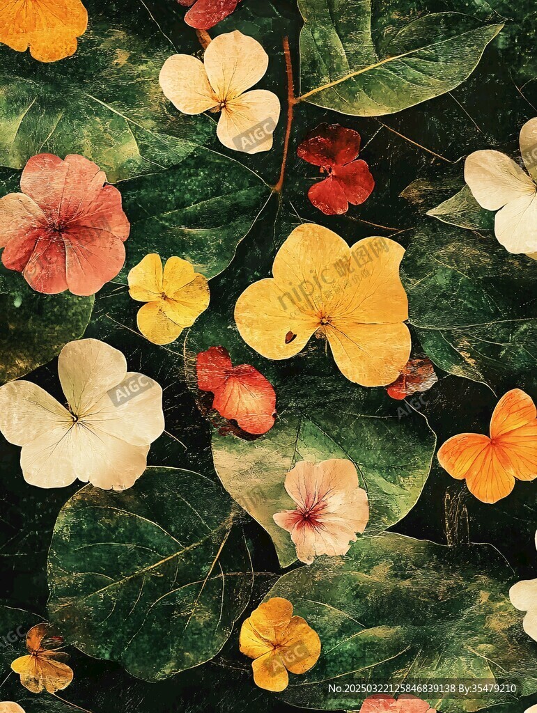 花卉與綠葉的藝術(shù)融合