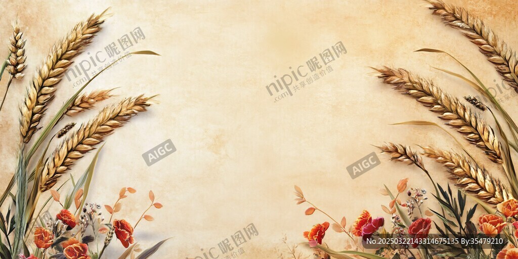 秋日小麥與花卉的復(fù)古背景