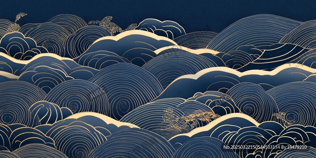 抽象的藍色波浪線條藝術