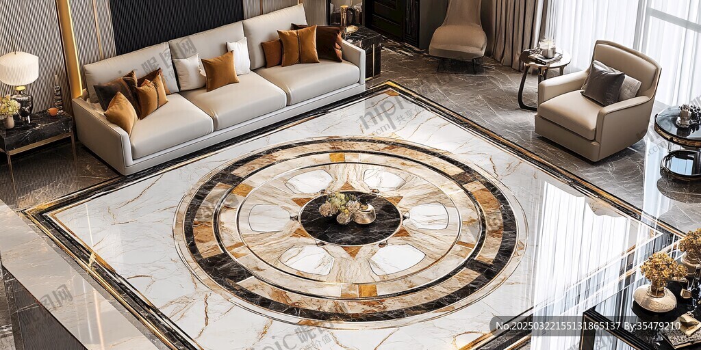 豪華客廳 marble 地板和家具