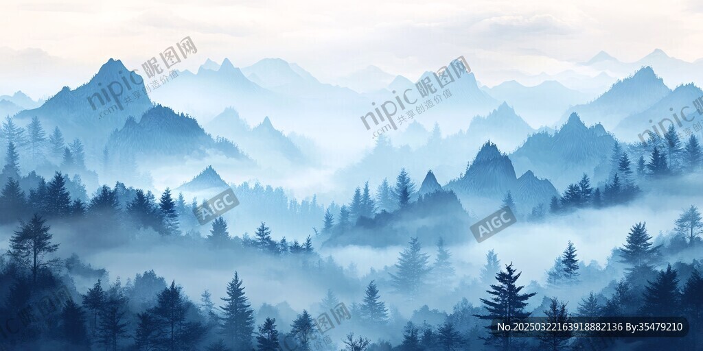 霧氣繚繞的山脈與森林