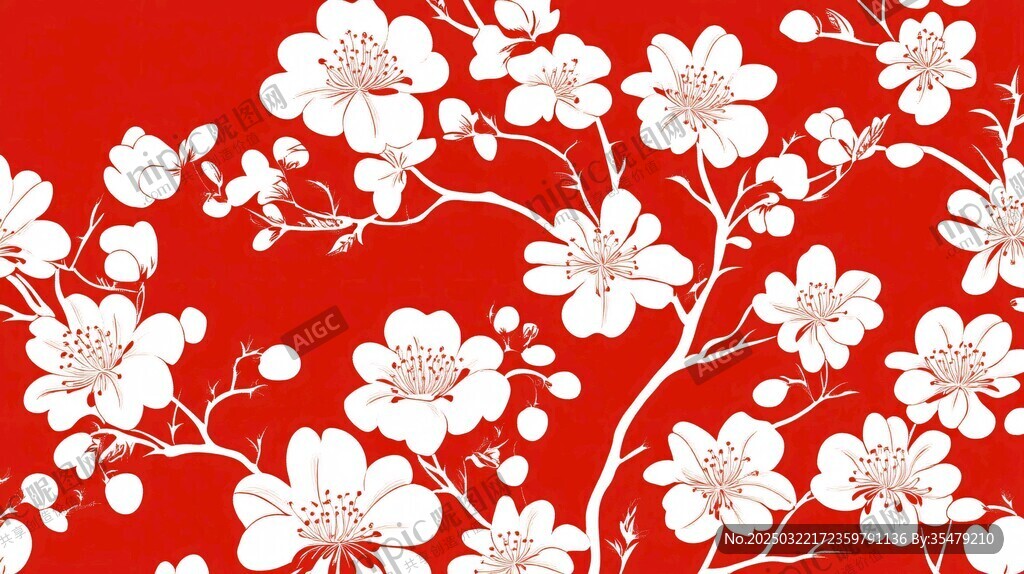 紅色背景上的白色花朵