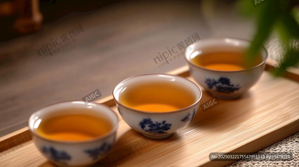 木托上的茶杯