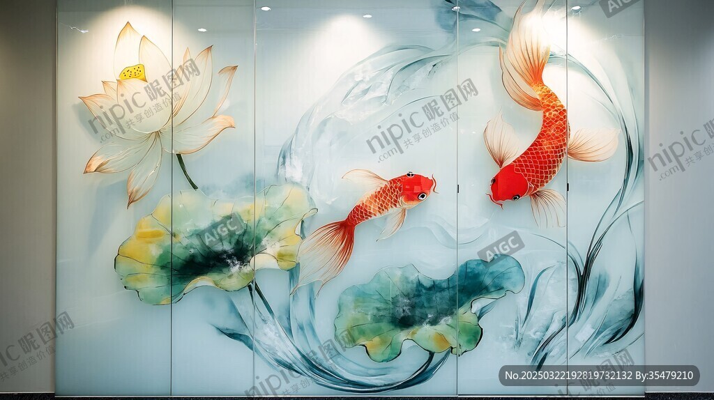 金魚荷花壁畫