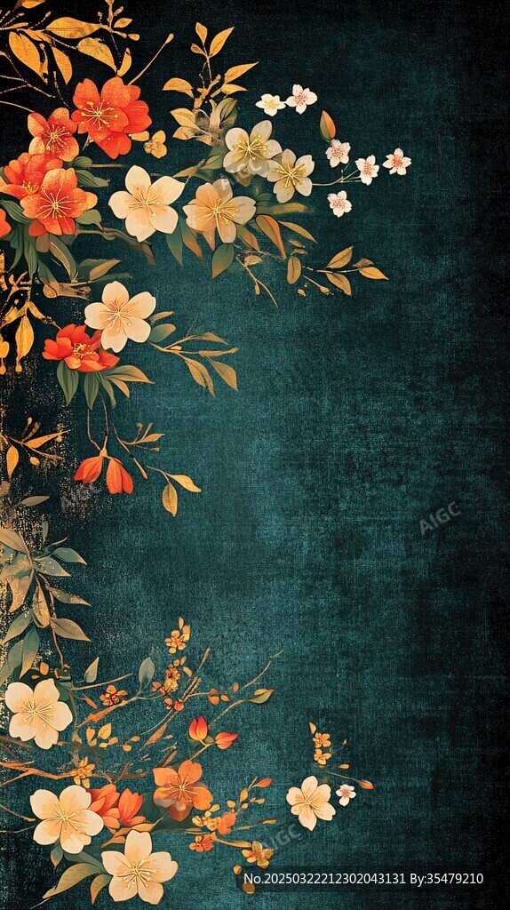 深綠色背景上的花卉圖案