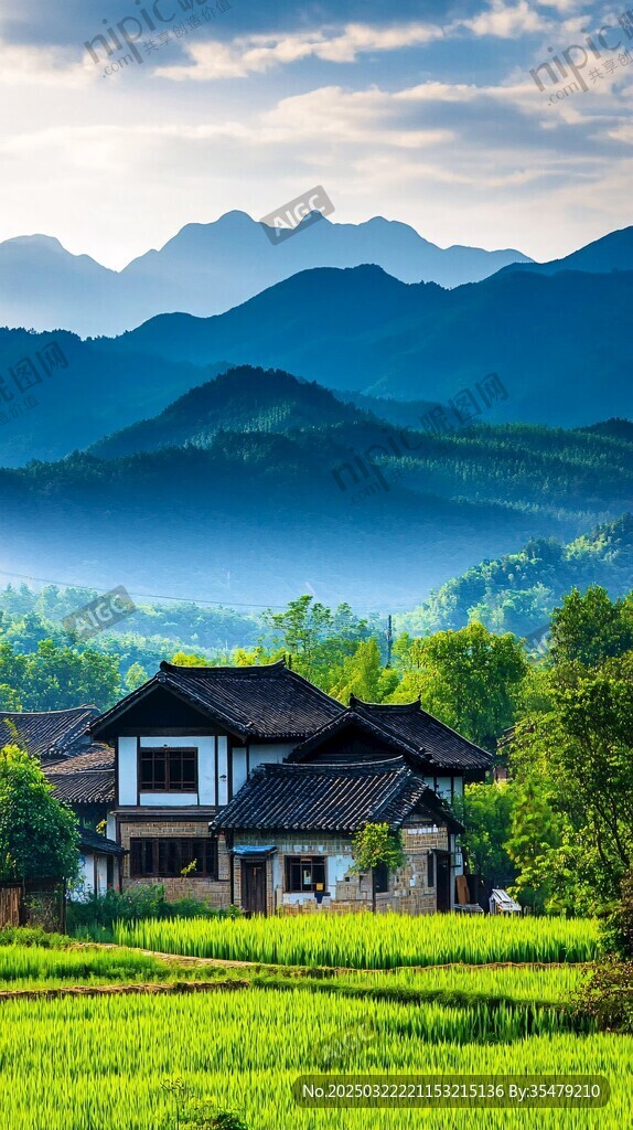 鄉(xiāng)村山景與傳統(tǒng)建筑