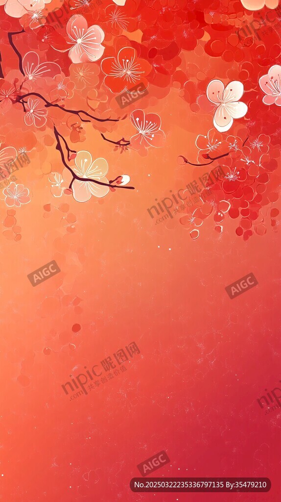 櫻花浪漫 紅橙漸變背景
