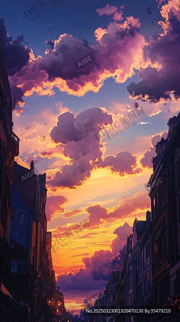 夕陽映照下的城市街道