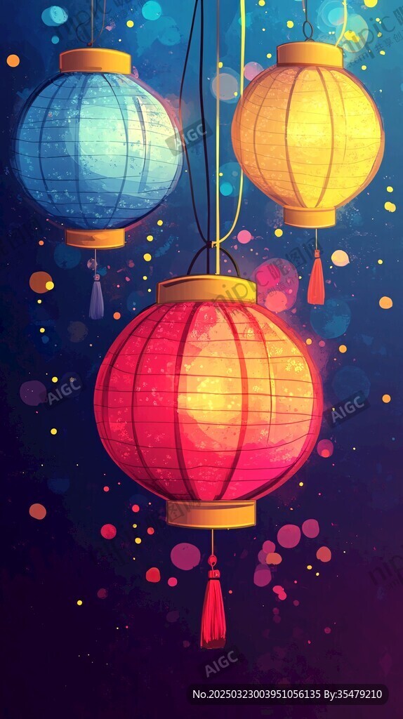 夜幕下的中國(guó)傳統(tǒng)燈籠
