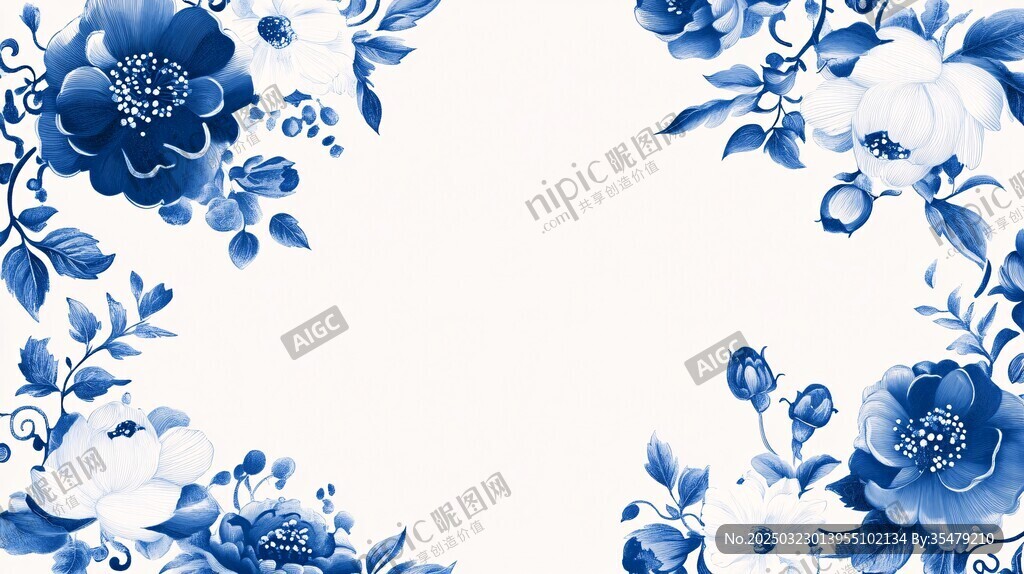 青花瓷風格的花卉圖案