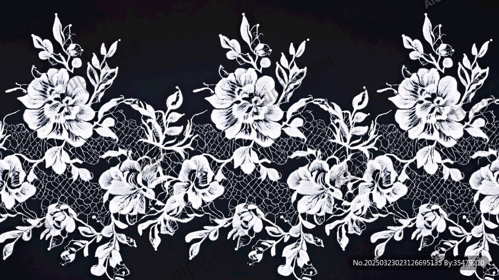 黑色背景上的白色蕾絲花紋