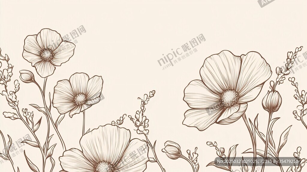 复古花卉线条画 复古花卉线条画