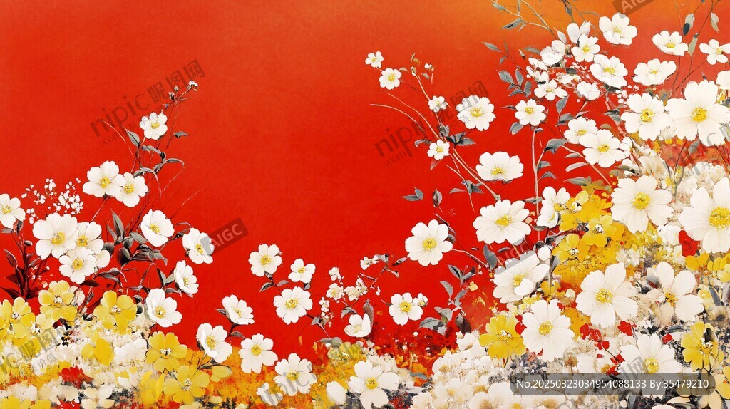 紅色背景上的白色花朵