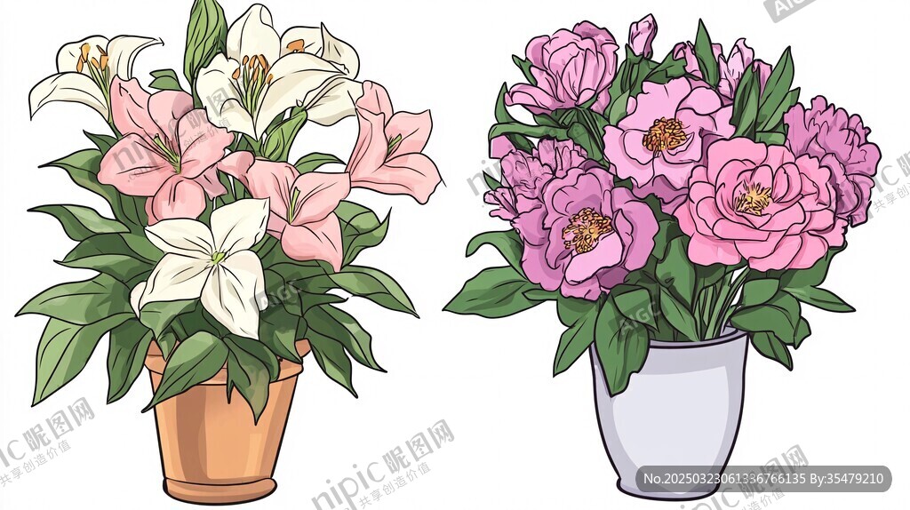 絢麗花卉插畫