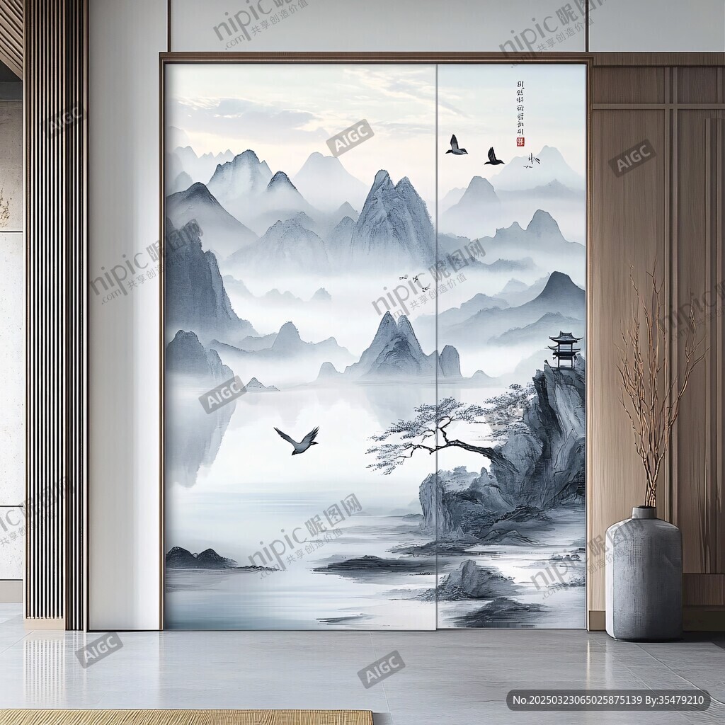 山水畫風(fēng)格的壁畫