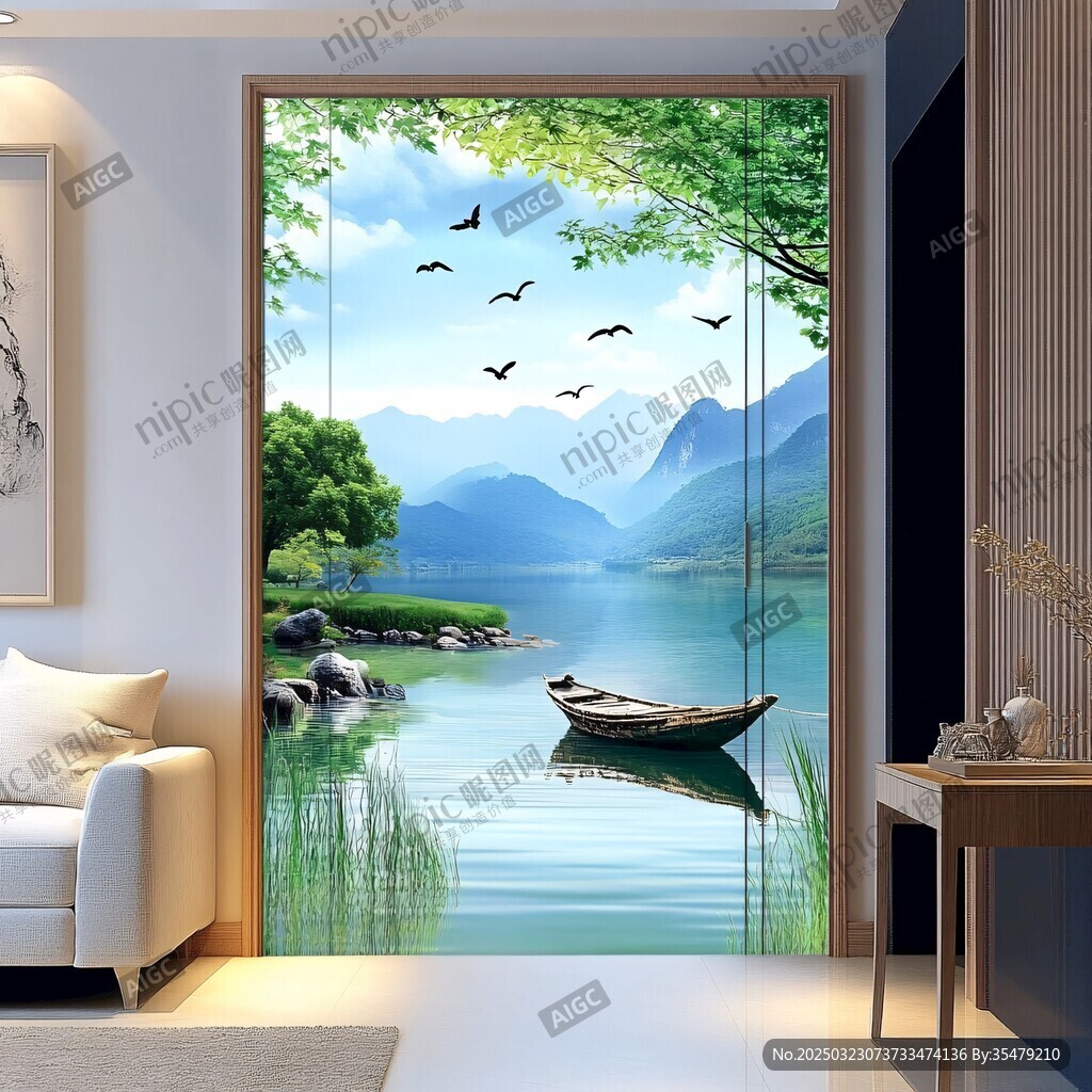 湖光山色小船靜謐
