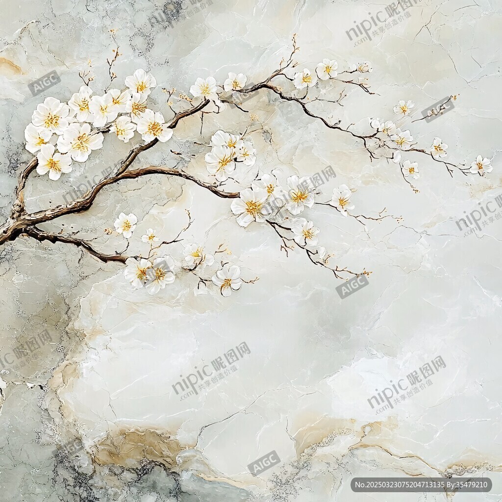 白花梅枝圖