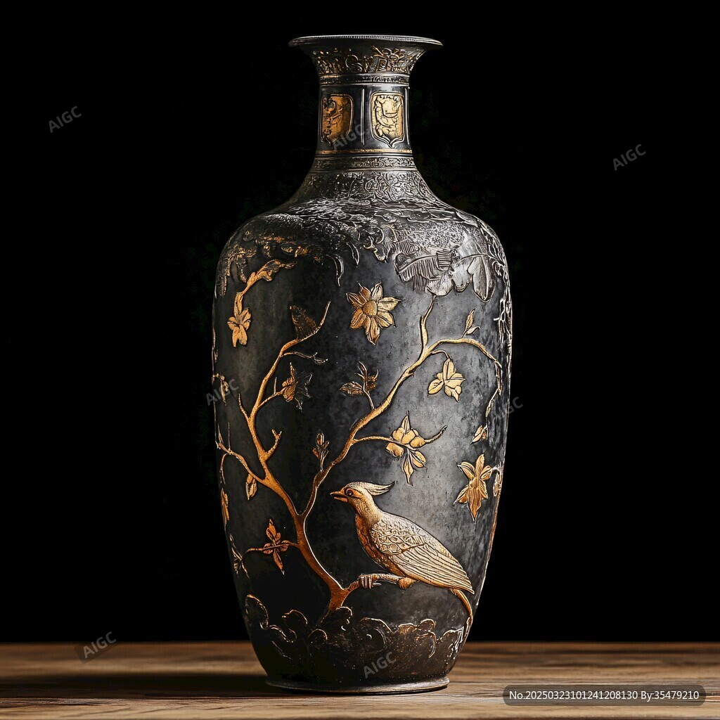 黑金銅瓶掐絲琺瑯花鳥圖
