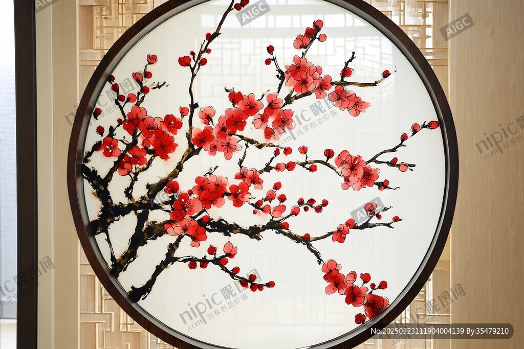 圓形梅花畫