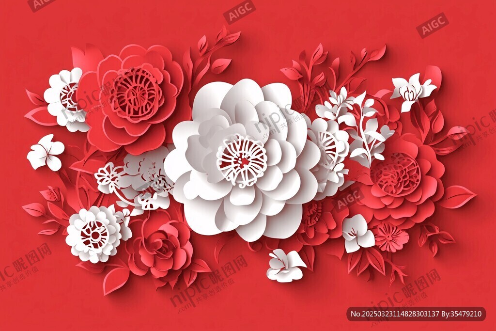 紅白花束剪紙藝術(shù)