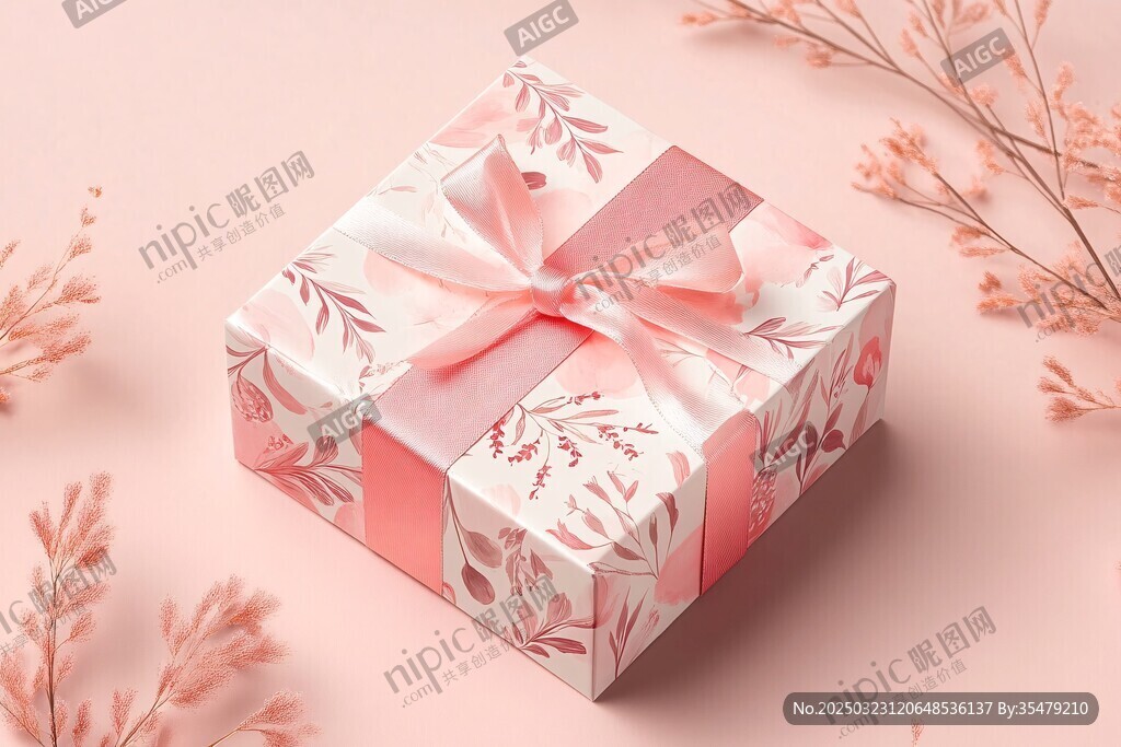 粉色禮盒與花卉的溫柔邂逅