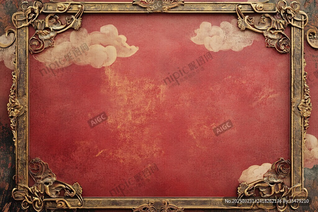 古董風(fēng)格的紅色背景與金色相框
