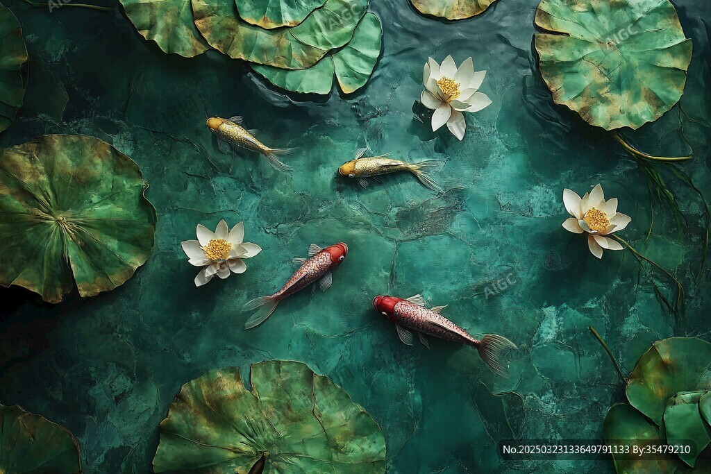 碧波蕩漾 金魚翩翩 荷花盛開