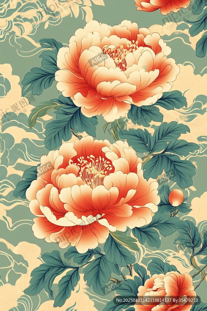 中國風牡丹圖案