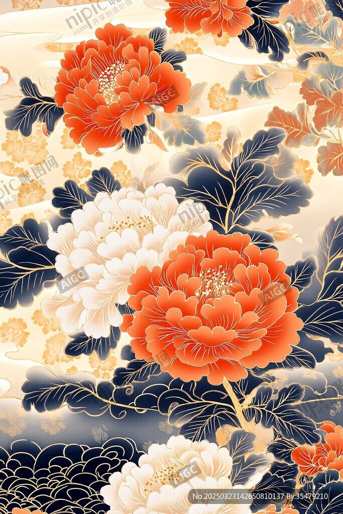 華麗的牡丹花卉圖案