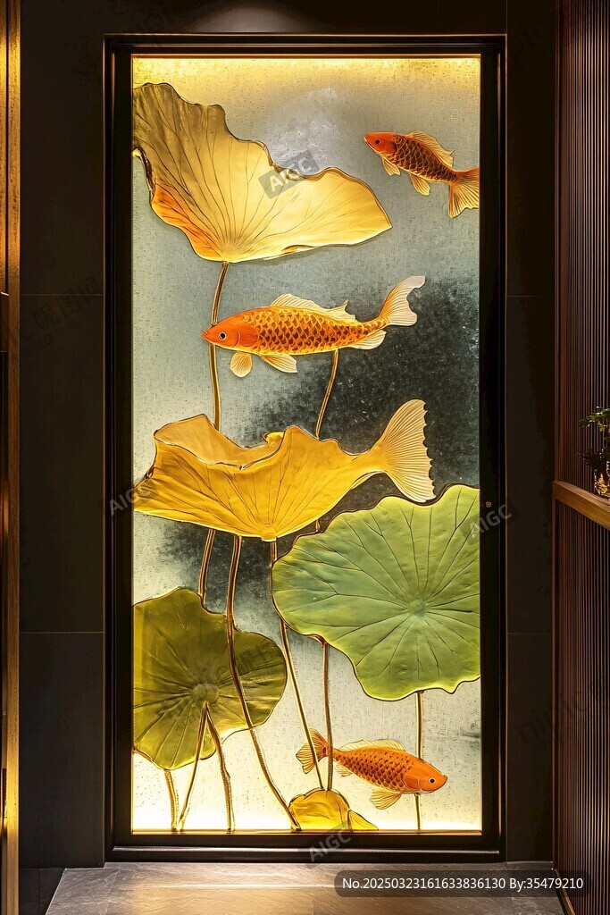 金魚荷葉玻璃藝術品