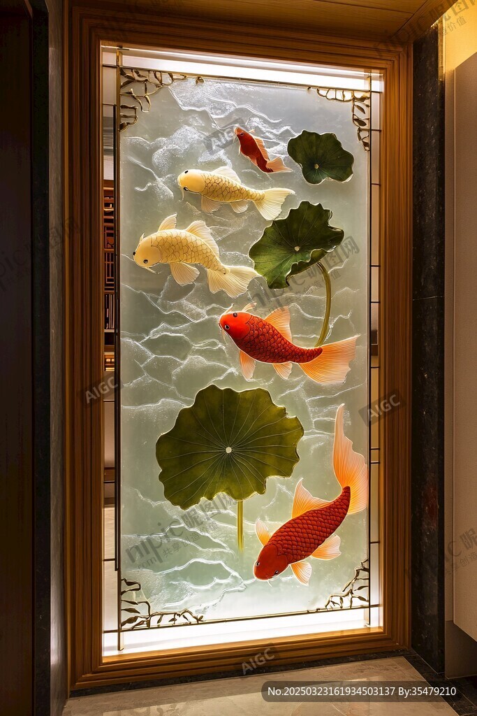 金魚荷葉玻璃藝術(shù)品