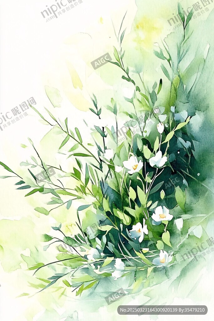 綠意盎然的水彩畫