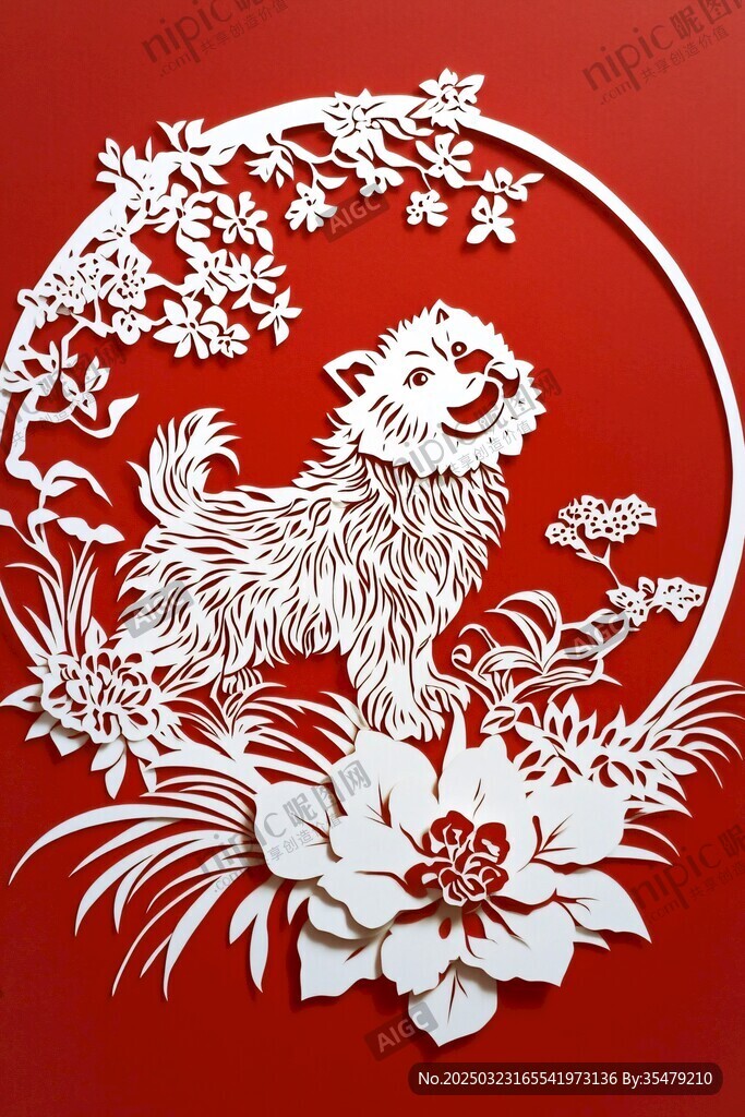 紅色背景上的剪紙藝術