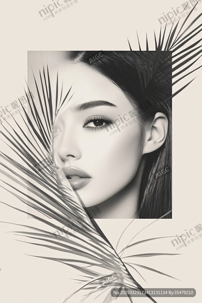 棕櫚葉下的女人
