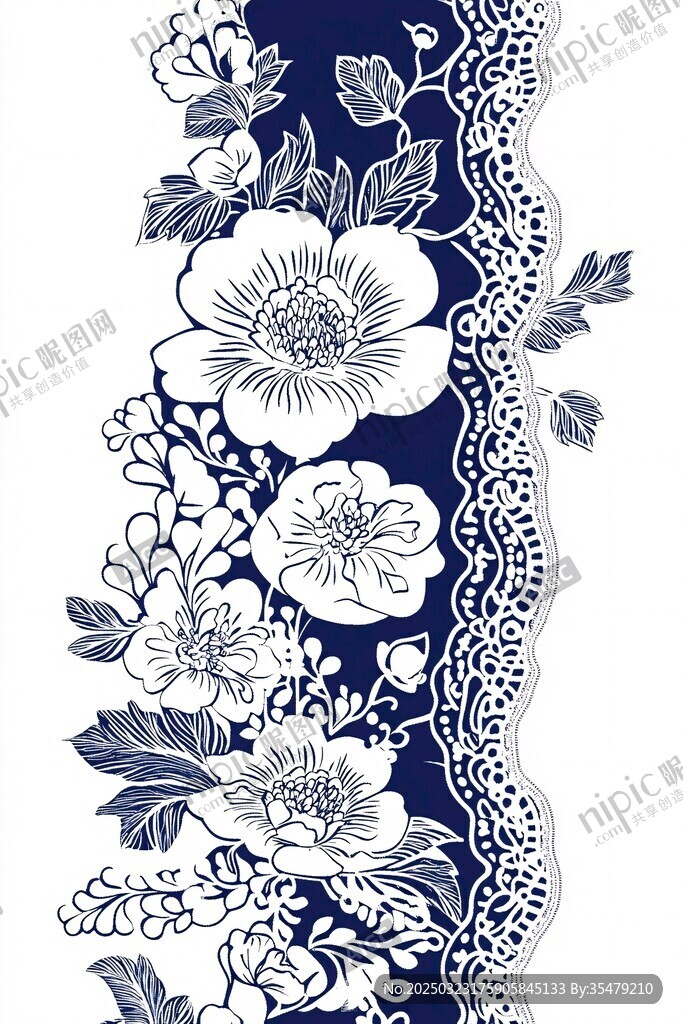 藍(lán)白花卉圖案
