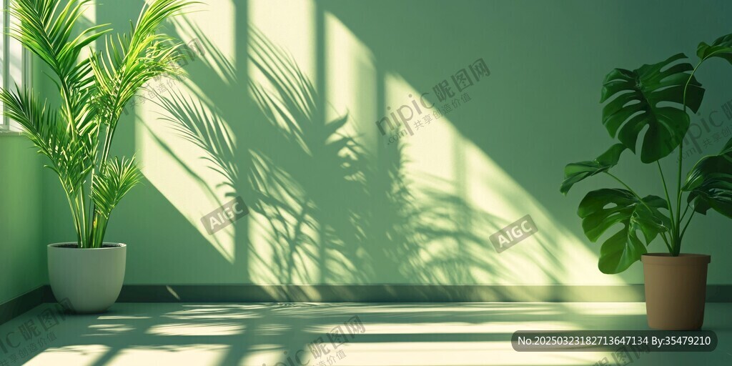 綠色室內(nèi)空間 自然光線和植物的點(diǎn)綴