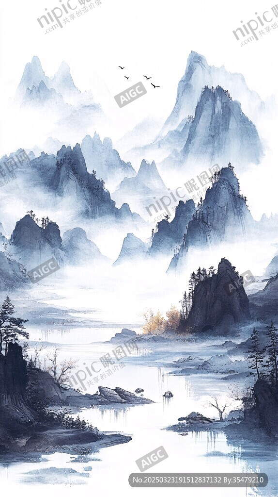 山水畫中的霧里看山風景