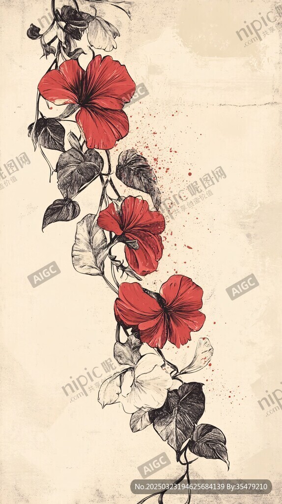 紅花藤蔓藝術(shù)印刷品