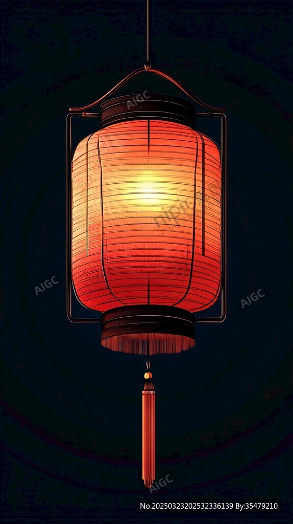 紅色燈籠懸掛在黑暗中