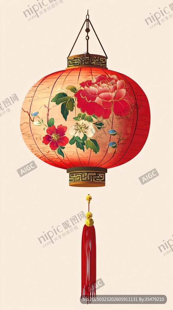 紅色中國燈籠與花卉圖案