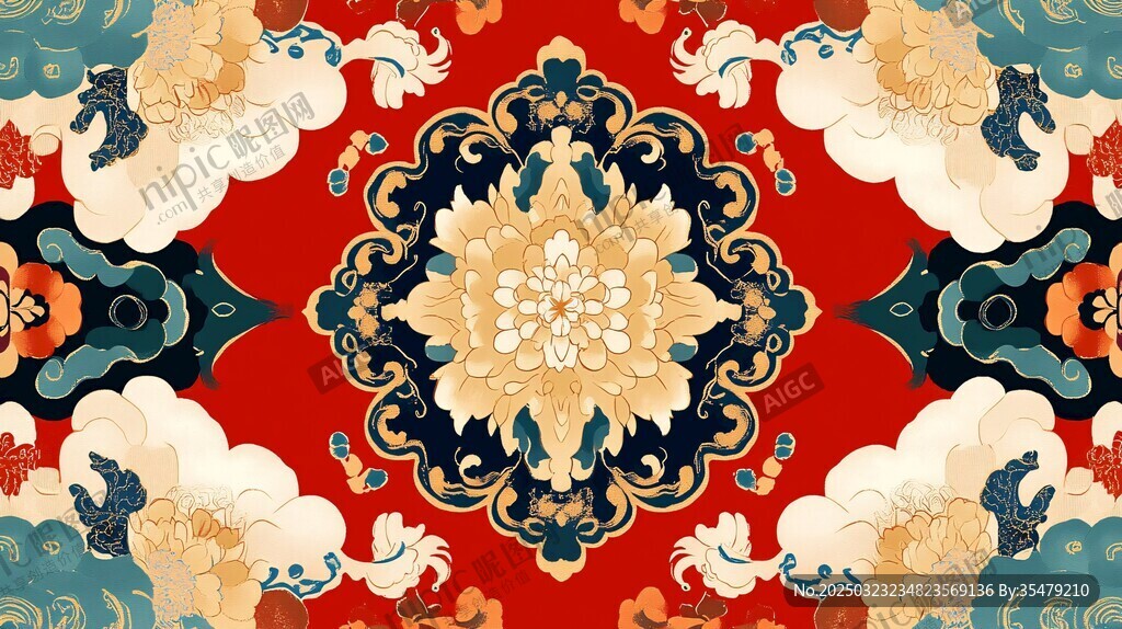 紅色背景的復(fù)雜花卉圖案