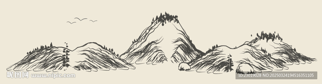 新中式線條山脈