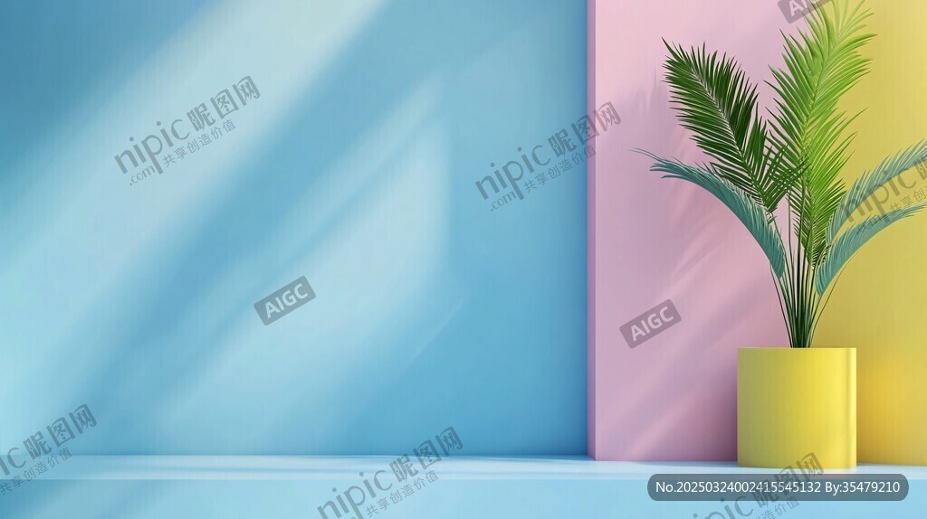 棕榈绿影 粉蓝黄构成 棕榈绿影 粉蓝黄构成