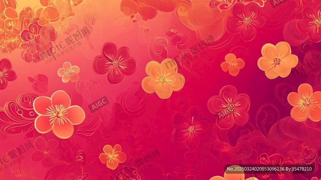 紅色花卉抽象圖案