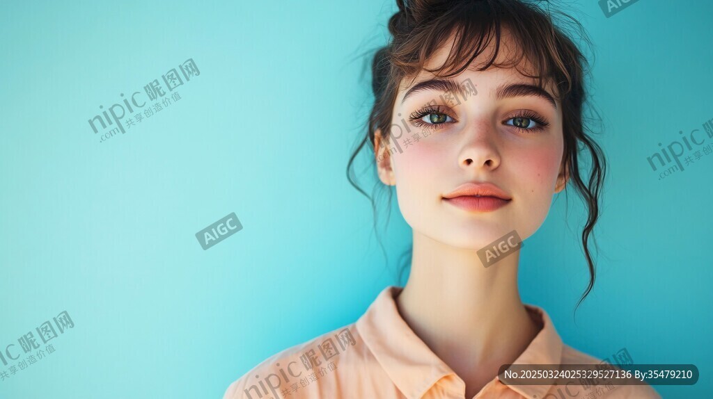 淺藍背景下的寧靜女性