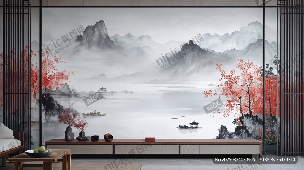 中國風(fēng)山水壁畫