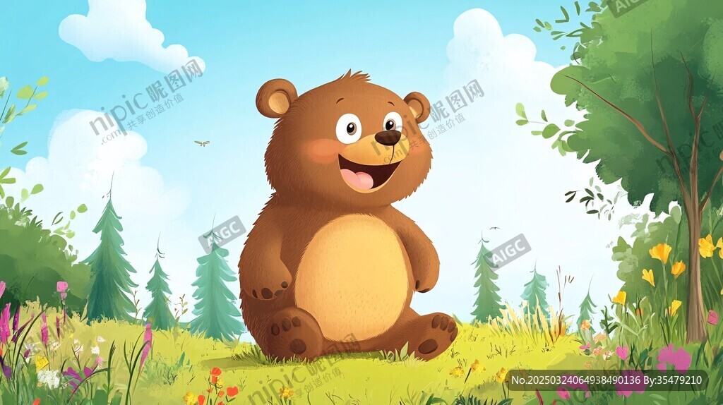 熊在森林里快樂地坐著