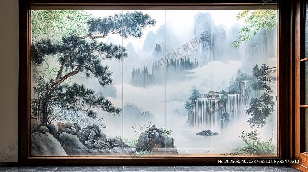 山水畫玻璃窗